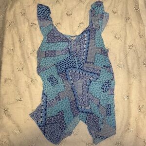 vintage y2k venezia fairycore blue patchwork asymmetrical tank – size 18/20